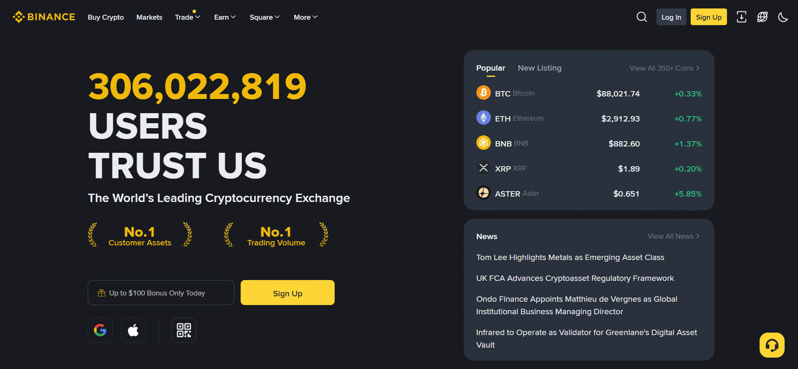 binance exchange profile home page screenshot