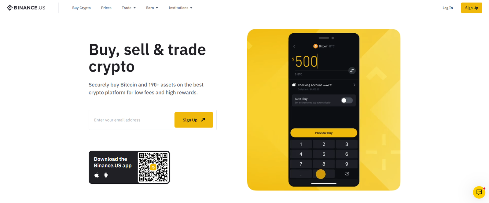 binance.us exchange profile home page screenshot