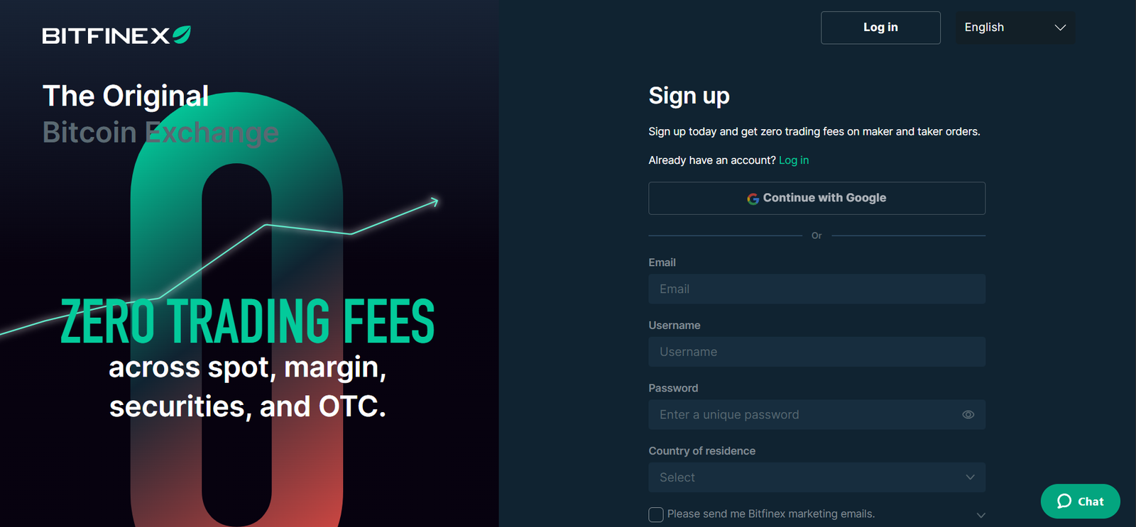 bitfinex exchange profile registration page screenshot