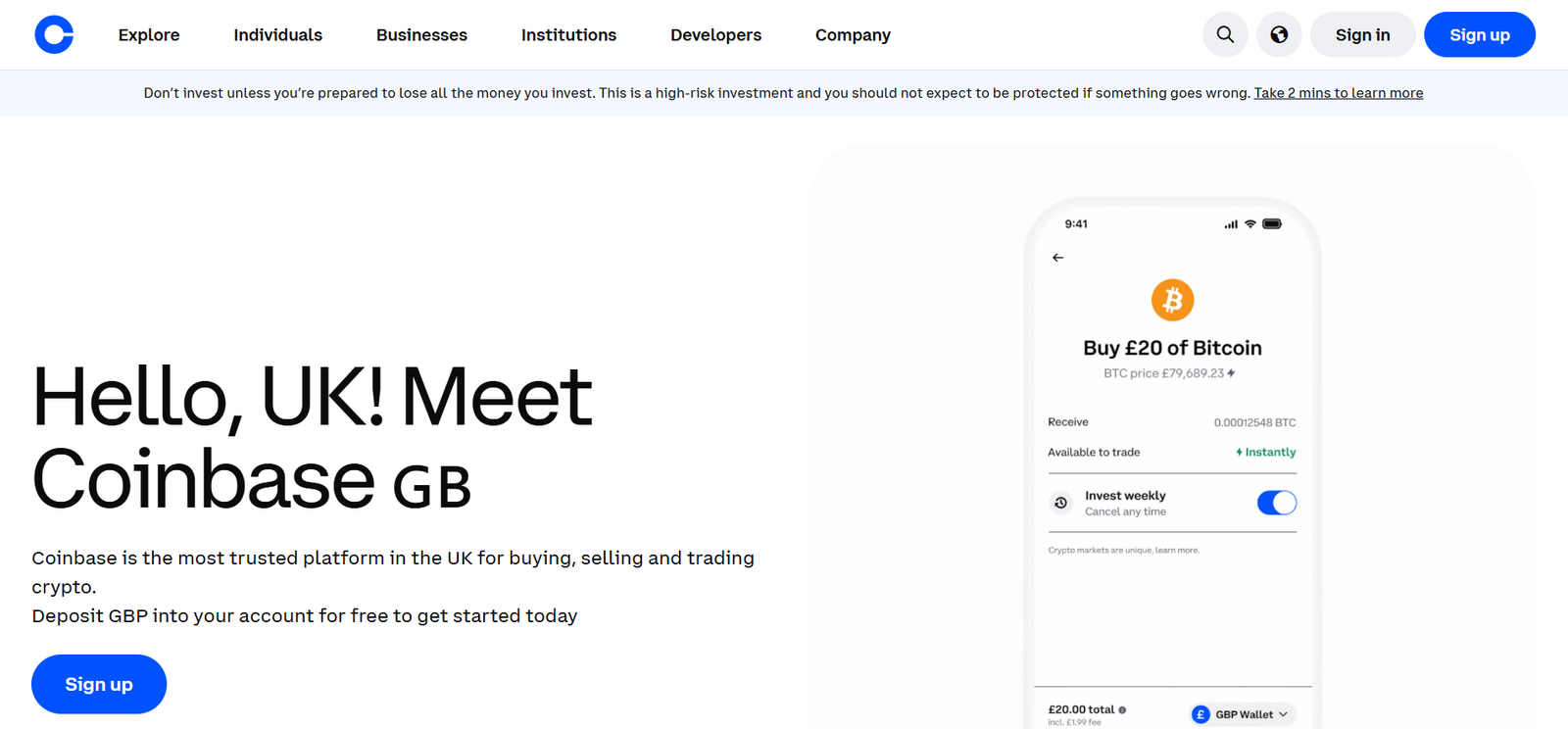 coinbase exchange profile home page screenshot