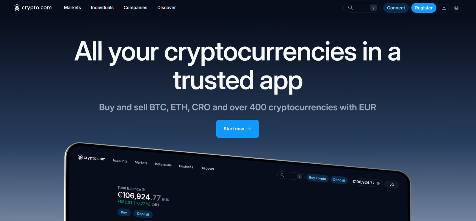 crypto.com exchange profile home page screenshot