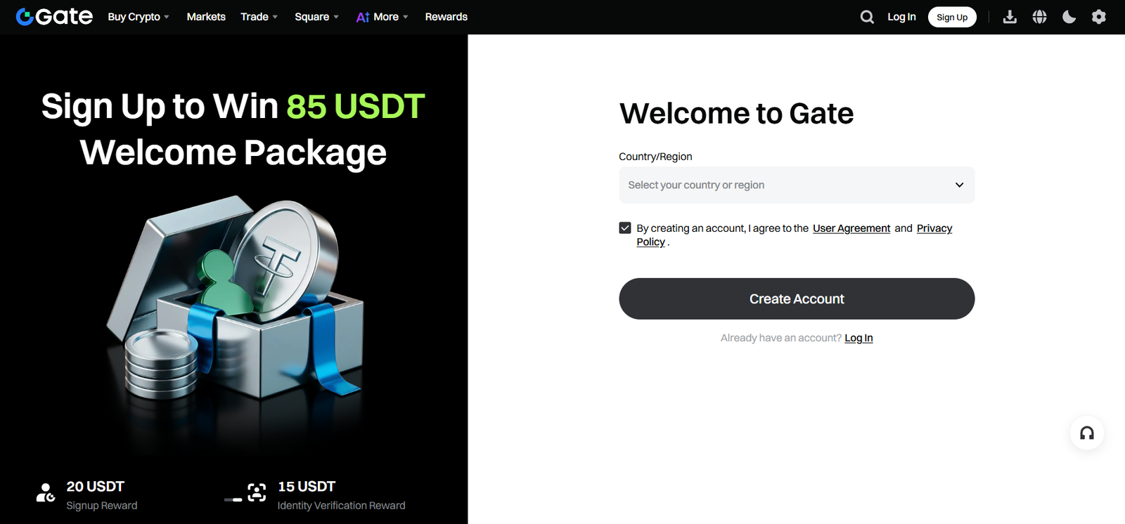 gate exchange profile registration page screenshot