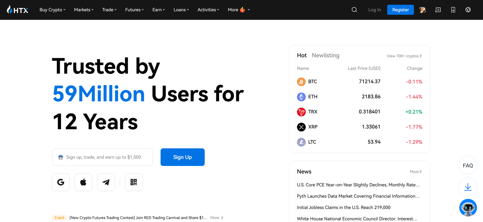 htx exchange profile home page screenshot