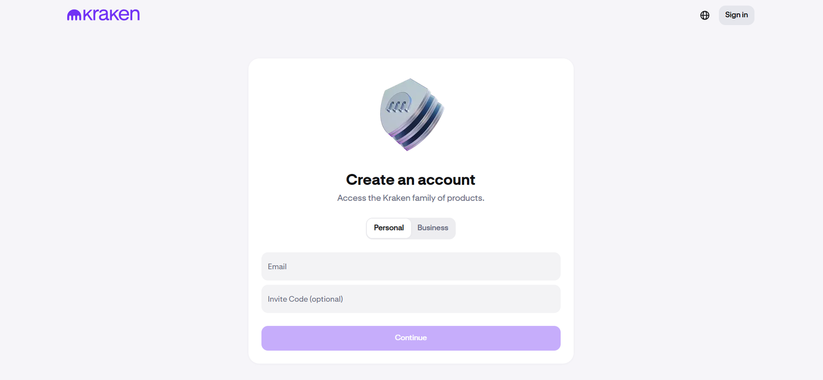 kraken exchange profile registration page screenshot