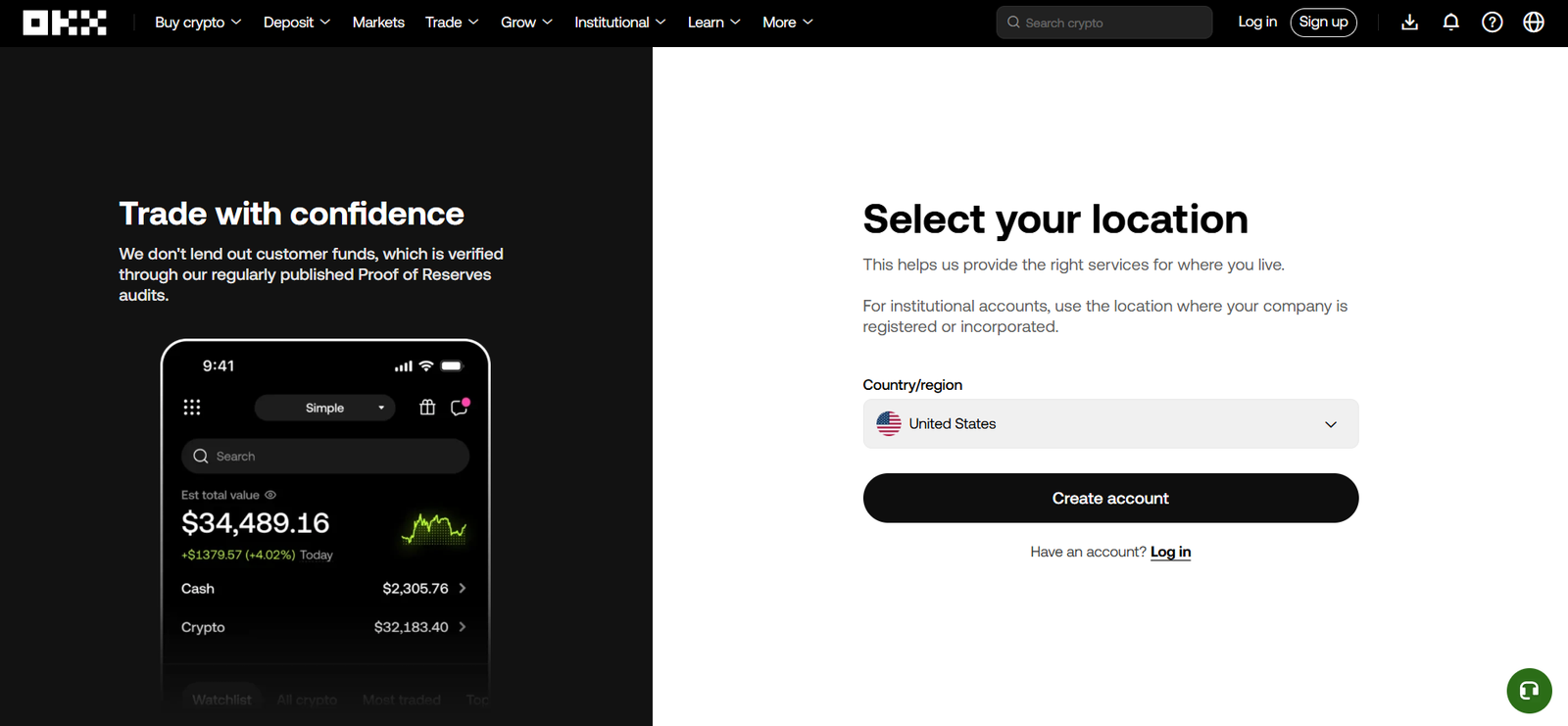 okx exchange profile registration page screenshot