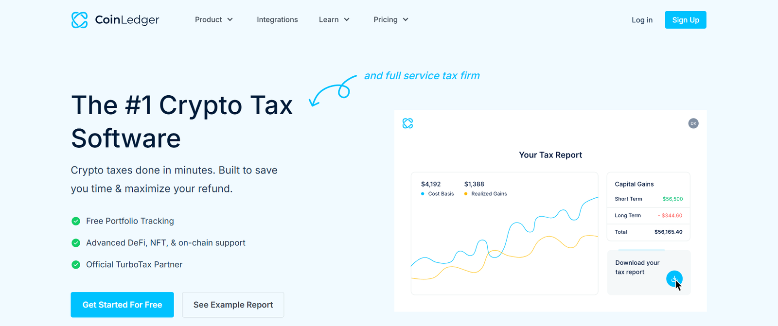 coinledger crypto tax software profile home page screenshot