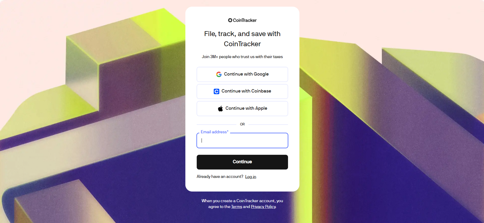CoinTracker - Crypto Tax Software Review cointracker crypto tax software profile sign up page screenshot