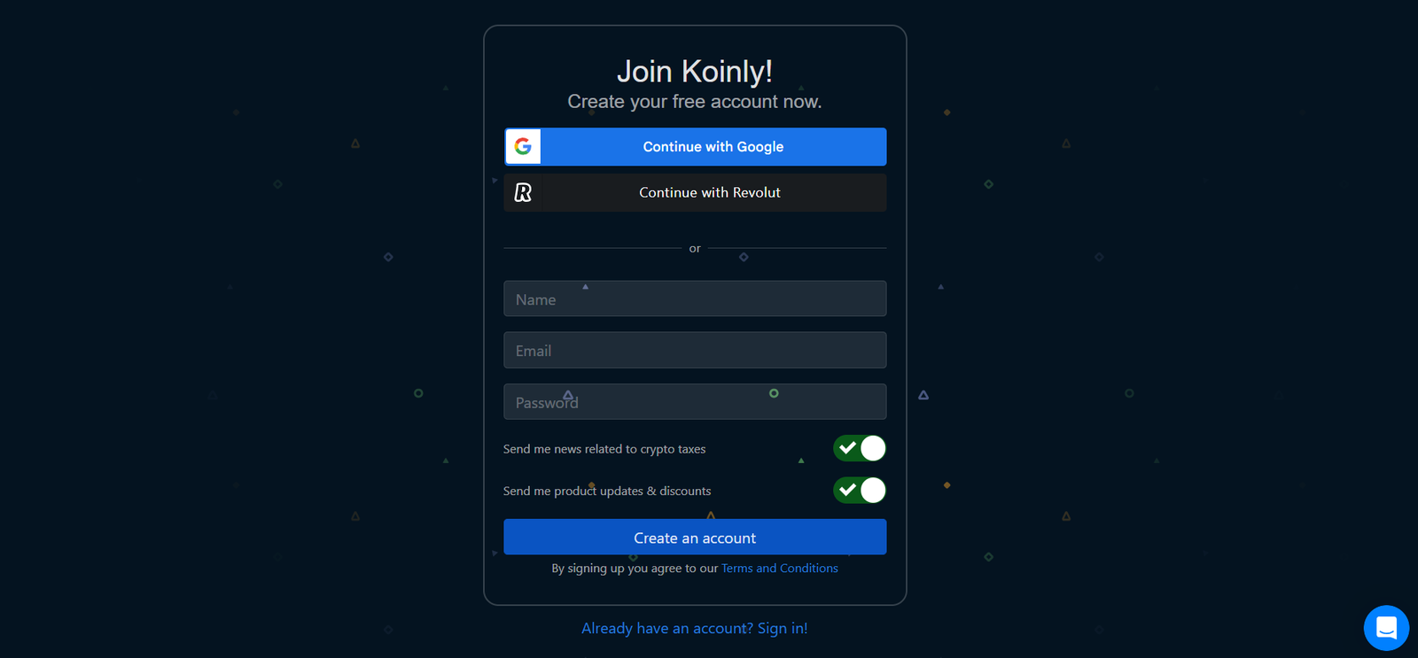Koinly - Crypto Software Review koinly crypto tax software profile sign up page screenshot