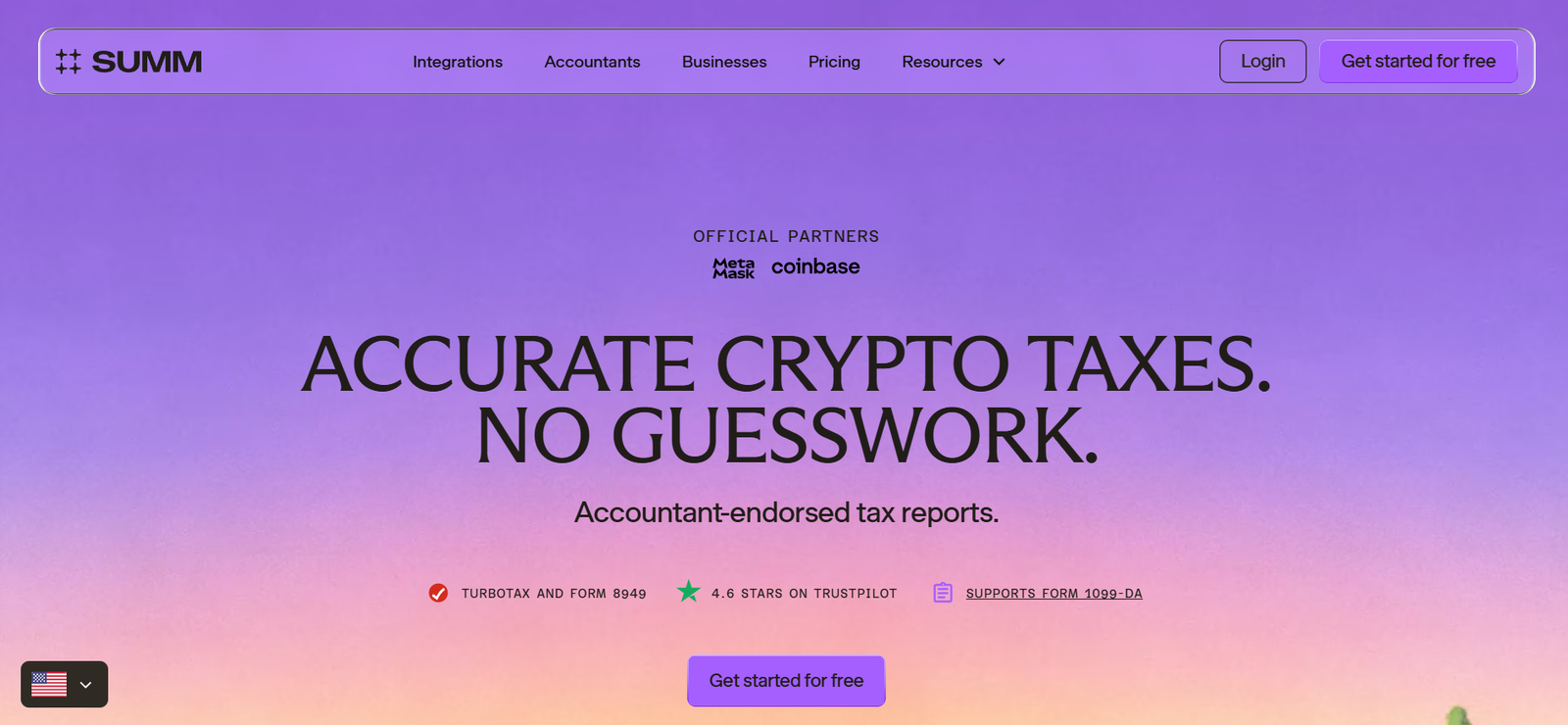 summ crypto tax software profile home page screenshot