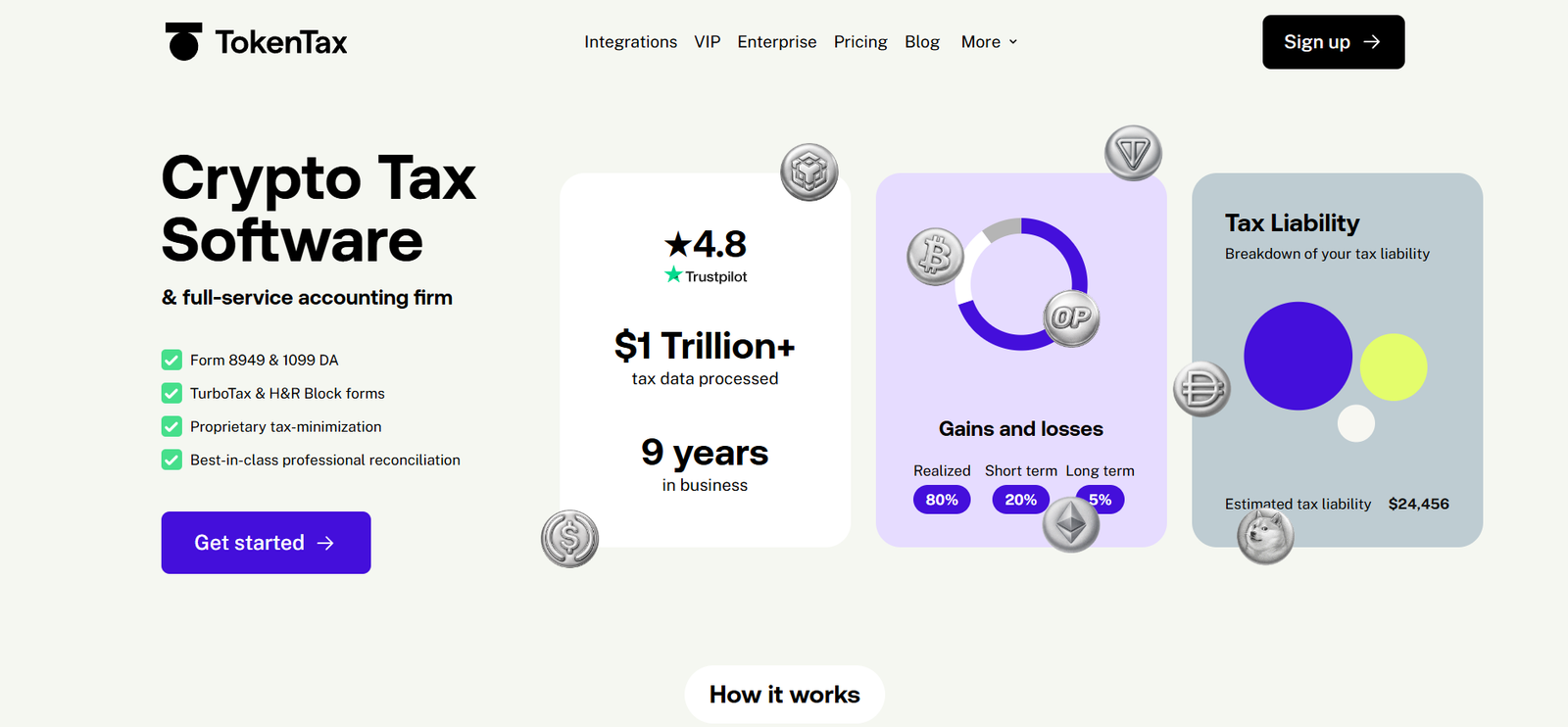 tokentax crypto tax software profile home page screenshot